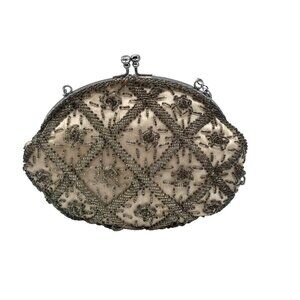 Unbranded Cream And Silver Beaded Clasp Coin Purse